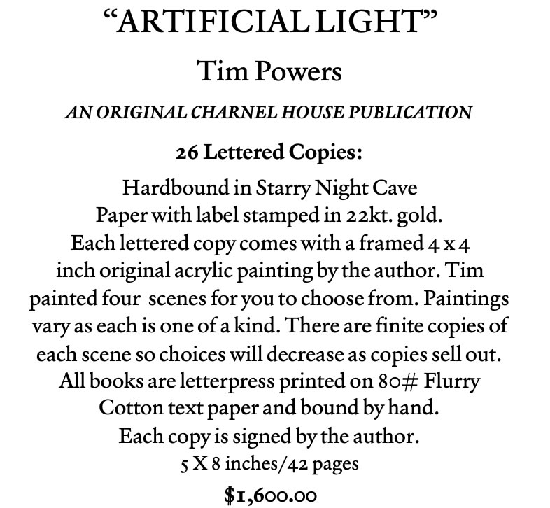 artificial light by Tim Powers lettered edition