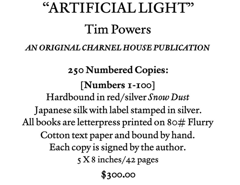 artificial light by Tim Powers -  numbered edition hardbound